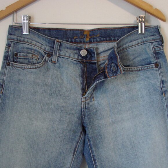 7 For All Mankind Dojo Jeans Boho Wide Leg Flare Mid Rise Medium Wash Tall 30 - Picture 10 of 16